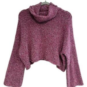 Sincerely Jules Womens Cozy Pink Cowl Neck Crop Bell Sleeve Sweater M Boho
